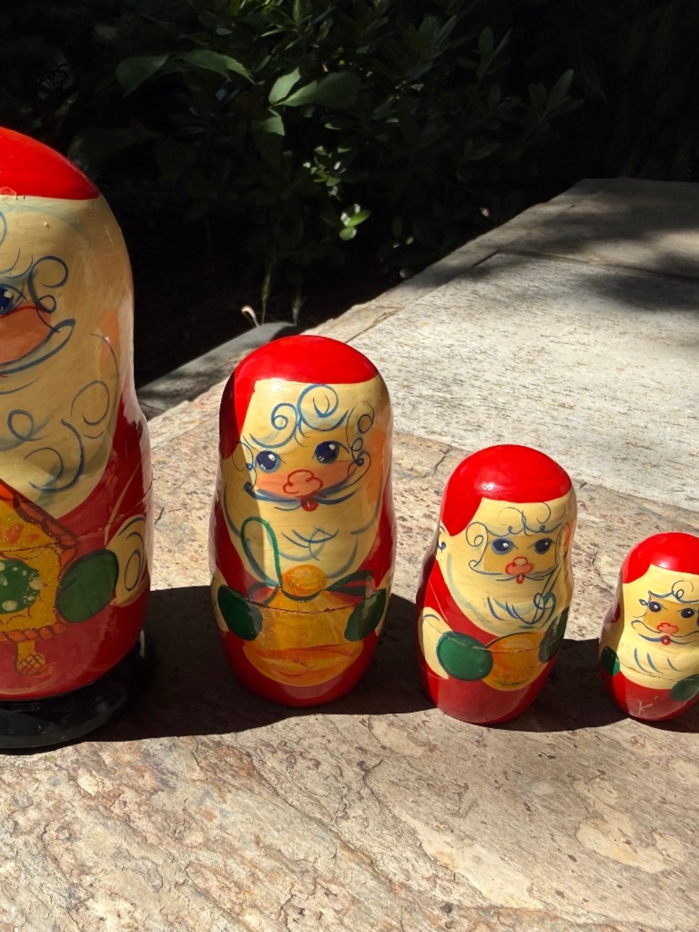 Vintage Russian Nesting Matryoshka Doll Santa Claus Hand Paint Carved Signed 5pc